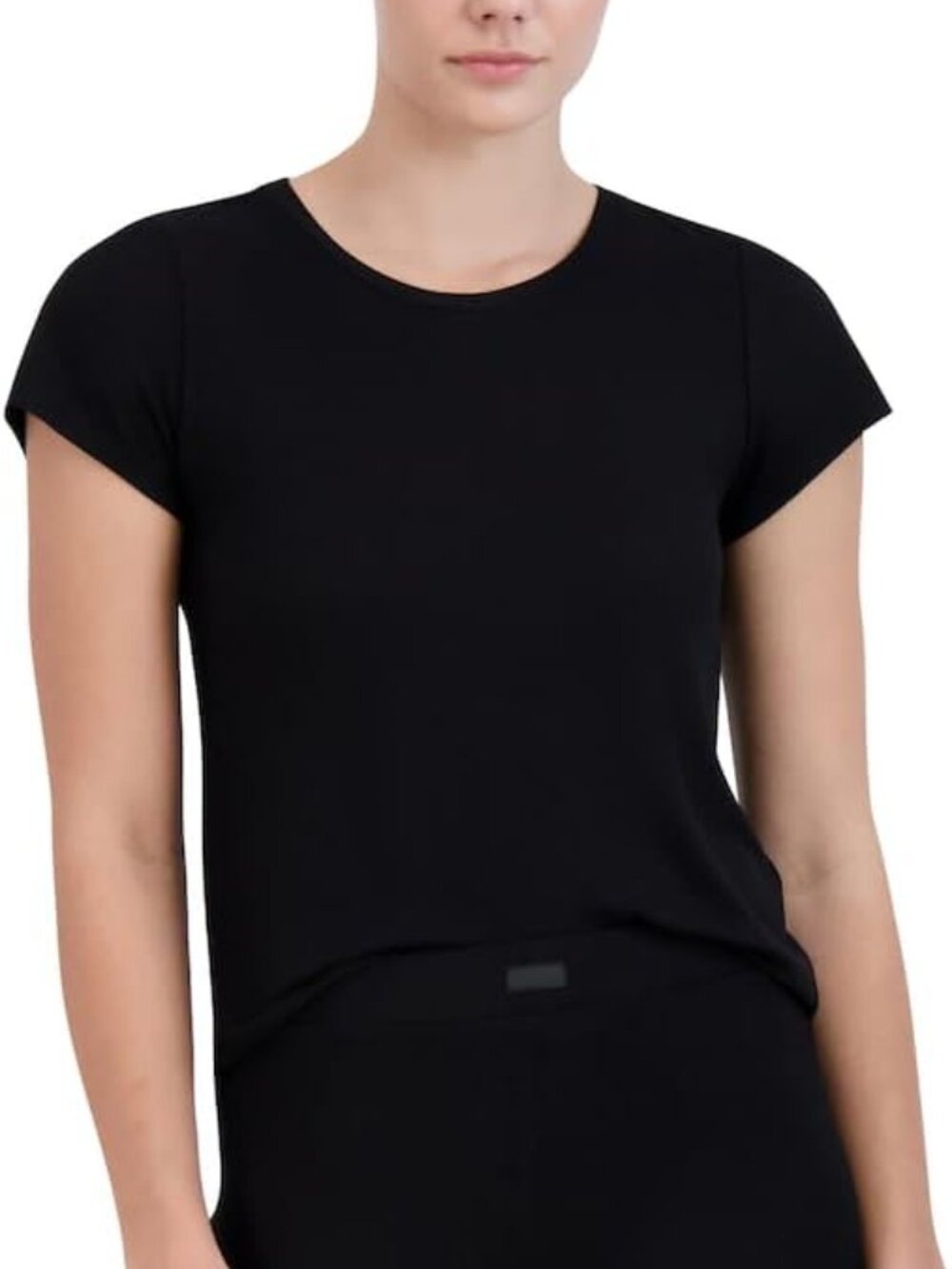 Steve Madden Women's Black Ribbed Crew Neck Short Sleeve Sleep T Shirt